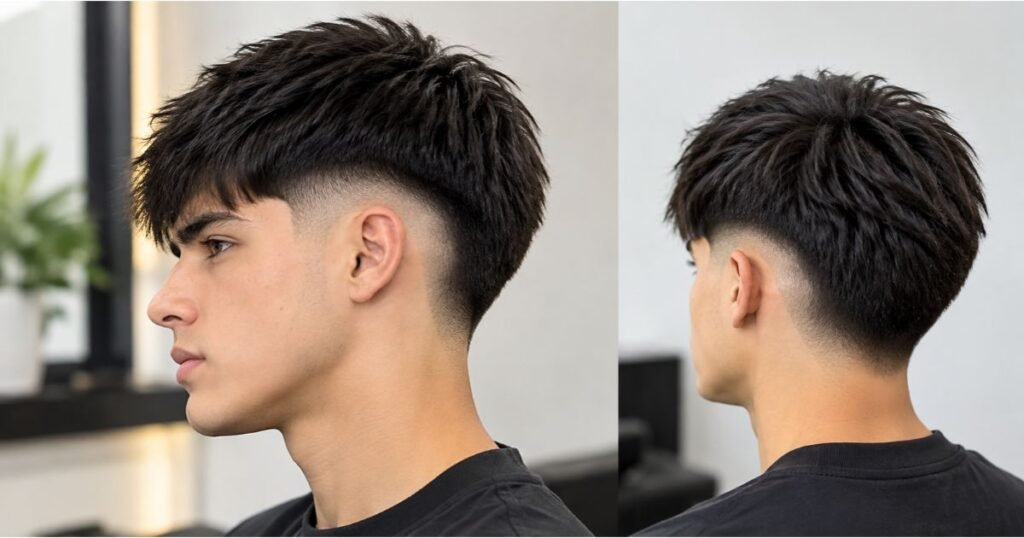 Straight Hair Mid Burst Fade